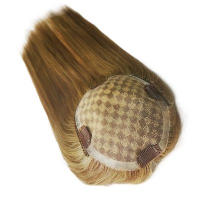 女性向けにぴったりの モノ 蕾のベース ヘアピース 13*17 Cm ハイライト ブラウン 人髪 トップス